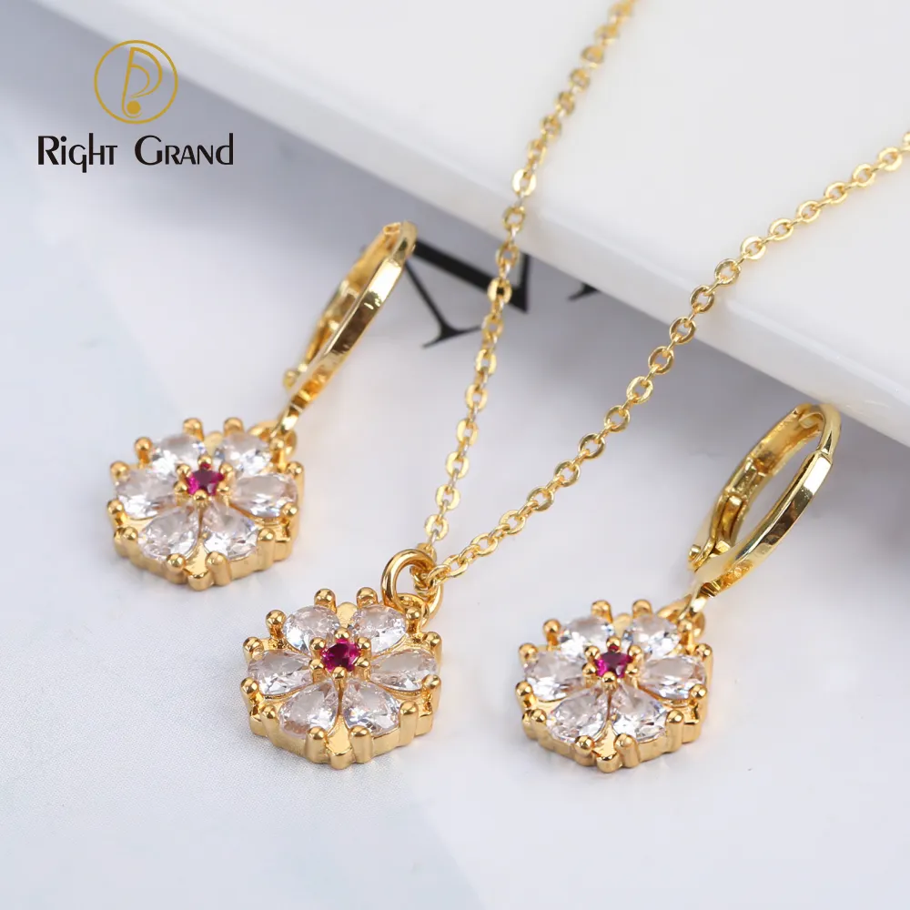 Right Grand 18k Gold Plated Wedding Pendant Bridal Flower Necklace Earrings Jewelry Sets for Women