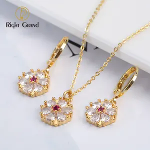 Right Grand 18k Gold Plated Wedding Pendant Bridal Flower Necklace Earrings Jewelry Sets For Women