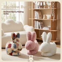 Tabouret enfant moderne et créatif en métal, motif lapin arc-en-ciel, avec coussin moelleux, banc à chaussures, repose-pieds pour salon HXD012