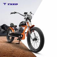 Vélo électrique hybride Chopper TXED durable à 7 vitesses, 48V 750W, avec moteur de moyeu arrière et batterie au lithium pour adultes