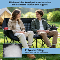 Chaise de camping pliable double, canapé deux places avec porte-gobelets, siège extérieur large et rembourré pour deux adultes