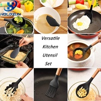 Lot de 9 ustensiles de cuisine en silicone flexible antiadhésif résistant à la chaleur avec manche en bois pour la cuisine à domicile