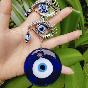 Amuleto de cuentas de 5 ojos Nazar, adorno de cristal azul, protección para el hogar, ojo malvado, colgante de pared para coche - Product Image 5