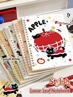 Carnet à spirale Apple Cat à feuilles mobiles, design élégant, pour étudiante, mignon, épais