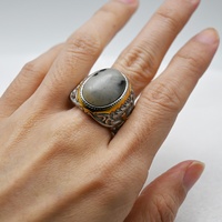 Vente en gros de bagues turques pour hommes faites à la main en acier inoxydable avec agate naturelle grise Bagues de bijoux islamiques turques
