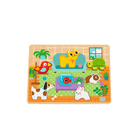 Hewan anak-anak 3D Chunky Puzzle papan warna-warni blok rumah anjing kucing bentuk kartun permainan cocok untuk anak-anak