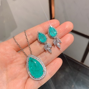 Fashion Pear Cut 15*25mm Paraiba Cubic Zirconia Trendy Necklace and <b>Earrings</b> <b>Set</b> Eco-friendly Copper Water Drop Jewelry <b>Sets</b> - Product Image 2