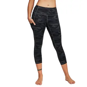 Pantalons capri en polyester spandex noir, legging fitness, avec poches latérales, nouvelle collection, vente en gros,
