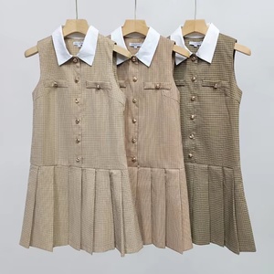 Wholesale Customized OEM ODM High Quality Women's <b>Dresses</b> New Casual Commuter Solid Color Plaid Lapel Sleeveless <b>Dresses</b> - Product Image 1