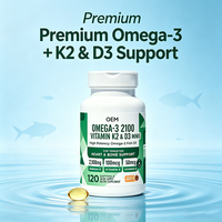 Omega 3 2100mg dengan Vitamin K2 100mcg dan D3 50mcg Mini Softgels 120 Kapsul Persediaan 30 Hari Rasa Jeruk Suplemen OEM