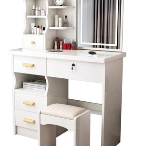 Coiffeuse Moderne, Simple et de Luxe <span class=keywords><strong>pour</strong></span> Petites Chambres de Filles, avec <span class=keywords><strong>Meuble</strong></span> de Rangement Intégré et Miroir Caché, en Bois - Product Image 5