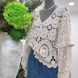 Nouveau <span class=keywords><strong>pull</strong></span> en laine à col en <span class=keywords><strong>V</strong></span> à manches longues, motif floral, tricoté, décontracté, tendance, cardigan pour femmes - Product Image 3
