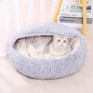 Großhandel süßes rundes Katzen bett mit weichem Kissen Wasch barer Plüsch und Baumwolle für kleine Haustiere im Innenbereich Festes Muster für den Winter - Product Image 2