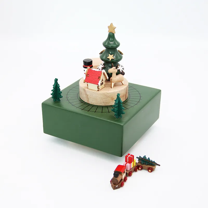 Hotsale Christmas song wooden music box moving little train