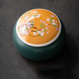 Pot en céramique rustique de style chinois avec impression, hermétique, pour le stockage du thé Pu'er, noir, vert, blanc, compatible lave-vaisselle, idéal pour les cadeaux - Product Image 2