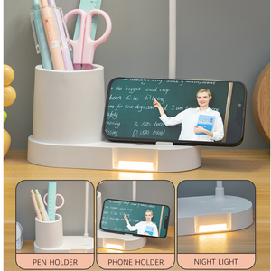 Modern Rechargeable LED Desk Lamp with Pen Holder & Phone <b>Stand</b> 3 Color Temps Eye-Care Night Light Simple Adjustable ABS - Product Image 4