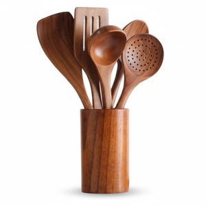 Ensemble d'ustensiles de cuisine en bois d'acacia Couverts jetables Accessoires de cuisine-Spatule Cuillères Fourchettes à salade - Product Image 1