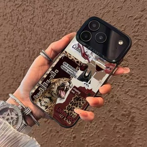 Custodia per cellulare antiurto in acrilico con bordo morbido e retro rigido, design animale leopardo e vino rosso, due in uno - Product Image 2