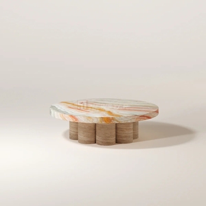 Set di Tavolini da Caffè Rotondi in Marmo di Lusso Moderno Nordico, Marmo Verde Onice per Soggiorno, Hotel, Camera da Letto, Arredamento Casa - Product Image 2