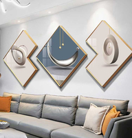 Peinture abstraite moderne de décoration de salon, peinture triptyque haut de gamme luxueuse, peinture suspendue en porcelaine de cristal