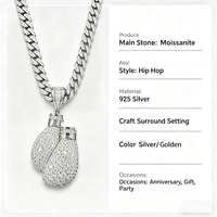 Collier pendentif gant de boxe hip-hop en argent S925 plaqué or, entièrement pavé de moissanite D VVS1, cadeau pour homme, bijoux