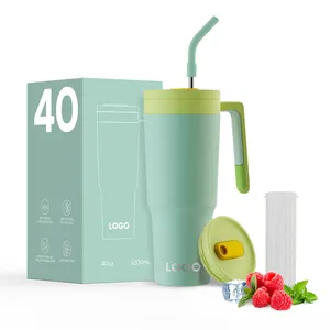 New 40 Oz Mug With Handle Leakproof Drink Flask Stainless Steel Vacuum Insulated Tumbler With Straw Lid