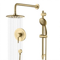 Ensemble de douche en laiton haute pression multi-modes avec douchettes, finition or brossé, robinet de douche pluie, barre coulissante et valve incluse