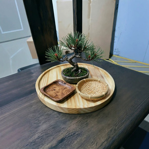 Plateau rond en bois massif 25x25x2 cm, plateau de service pour fruits, thé, collations, hôtel, café et thé - Product Image 4