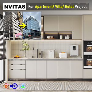 Современные деревянные кухонные шкафы NVITAS, кухонные тумбы из фанеры, белые кухонные шкафы из массива дерева для проектов отелей и апартаментов - Product Image 1