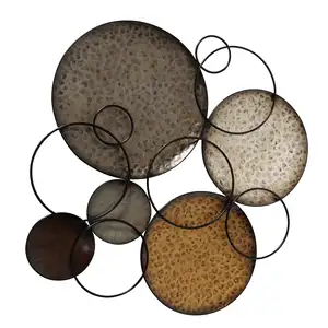 Floating Ring and Circles, Abstract Metal Wall Art, Artisan Crafted, Rustic Gray, Pewter, Gold Gilt, Silver, Painted Iron