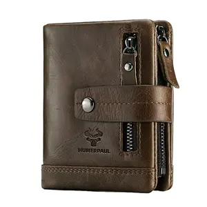 HUMERPAUL工場卸売ネイチャーレザーメンズウォレット二つ折りRFIDブロッキングジッパーカードホルダーコインポケット小さな男性の財布