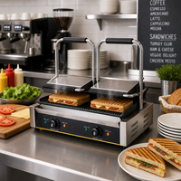 Grille-pain électrique professionnel robuste en acier inoxydable 1800W pour panini, pains et hot-dogs, idéal pour les stands de restauration rapide