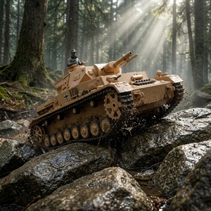 HengLong 3858-1 7.0 1/16 Char d'assaut allemand DAK <span class=keywords><strong>Panzer</strong></span> IV F1 RC TK7.0 2.4G RTR Boîte de vitesses en métal BB IR Battle 320 °   Son de la fumée - Product Image 1
