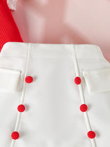 Set pakaian 3 potong untuk perempuan, atasan renda kasual Cross-Border Eropa dan Amerika, atasan leher bulat + rok putih syal pita, Set motif 3 potong - Product Image 6