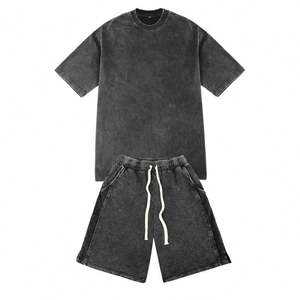 2025 hommes lavage à l'acide à capuche Shorts hiver entraînement Jogging ensembles jumeaux pierre lavé imprimé 2 pièces tenue - Product Image 1