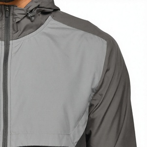 Veste coupe-vent sans capuche pour homme, respirante, col mandarin, color-block, sportive, fermeture éclair sur le devant, gris noir, nylon/polyester - Product Image 5