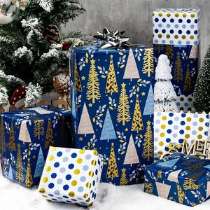Reversible Christmas <b>Wrapping</b> <b>Paper</b> Blue Navy Tree Polka Dot Design 46.8 Sq Ft Roll Gift Craft Packaging - Product Image 5