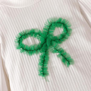 2025 Meisje Kerstoutfit Set Witte Strikken Shirt Met Lange Mouwen + Tutu Rok 2 Stuks Kleding Set - Product Image 5