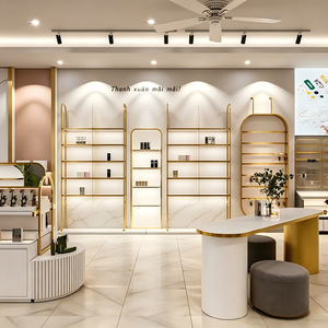 Diseño de Tienda de Belleza de Lujo |   Muebles Modulares para Exhibición, Solución Integral de Acero Inoxidable Dorado y Mármol con LED para Tiendas Minoristas - Product Image 1