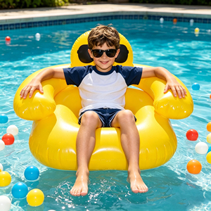 Canapé gonflable jaune moderne pour enfants <span class=keywords><strong>avec</strong></span> visage souriant, idéal pour le <span class=keywords><strong>camping</strong></span> en extérieur et la chambre à coucher - Product Image 2