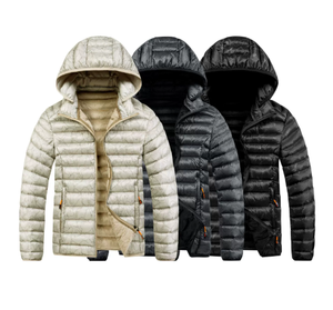 เสื้อแจ็คเก็ตผ้าฝ้ายริบเนื้อบางเบาสำหรับผู้ชาย แบบมีฮู้ดถอดได้สำหรับฤดูหนาว บุขนแกะ เสื้อโค้ทผ้าฝ้ายหนาสำหรับผู้ชาย - Product Image 1