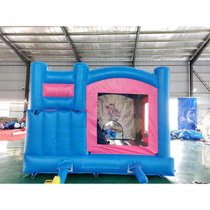 Château gonflable combiné avec toboggan bleu et rose pour enfants, château gonflable commercial pour aire de jeux - Product Image 6