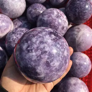 水晶球紫レピドライト雲母水晶ボール装飾用天然研磨宝石