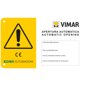 Señal de advertencia para puerta automática Vimar, 18x26 cm, certificación CE, etiqueta de seguridad para puertas - Product Image 1