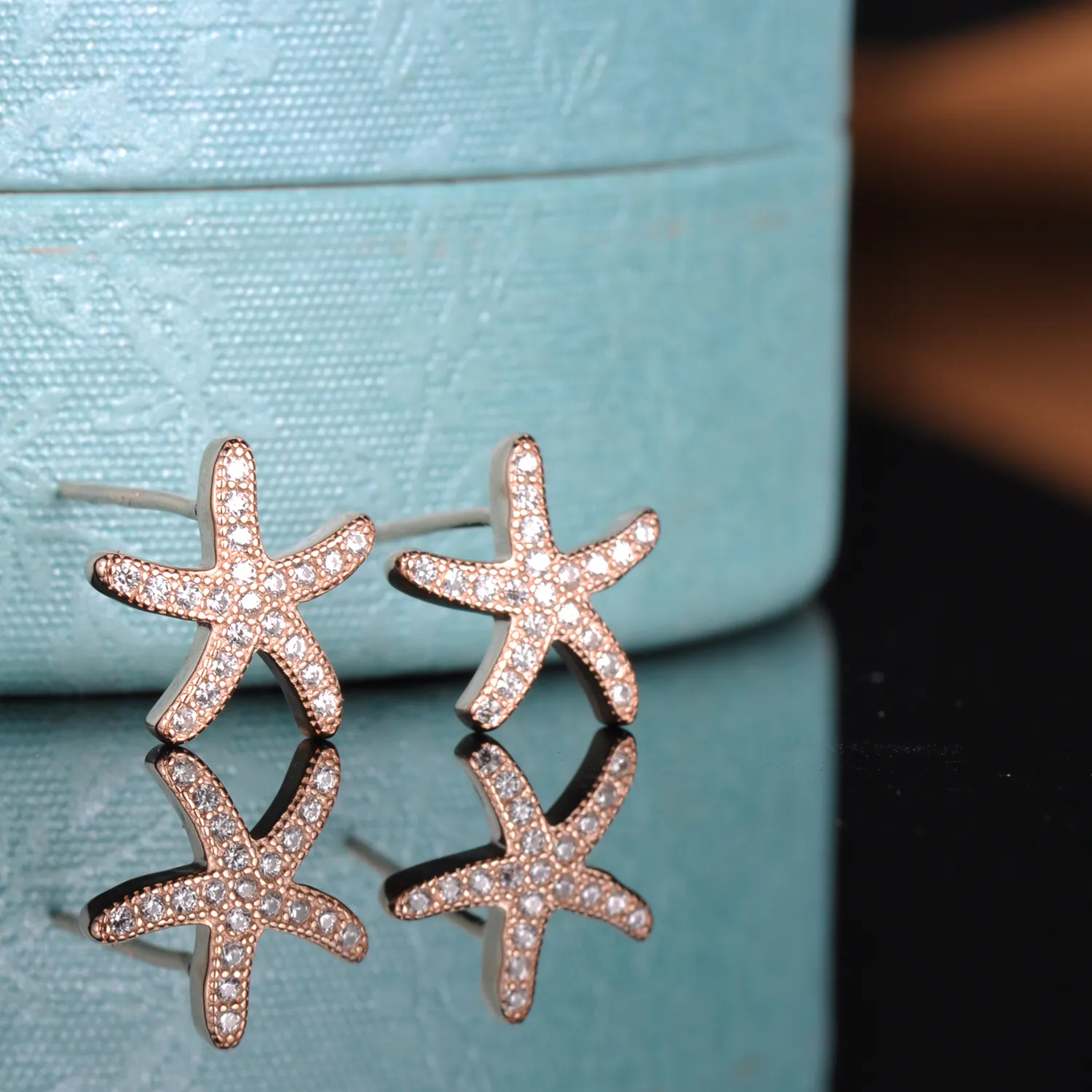 New Trendy Jewelry Lovely Starfish Inlaid Cubic Zircons Charm S925 Sterling Silver Women's Stud Earrings