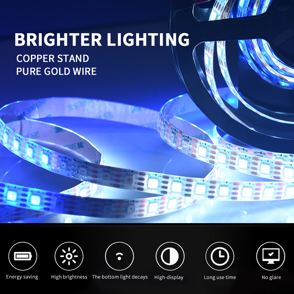 RGB LED Strip Addressable Light 5V 5050 RGB SMD Individually 48 pixels/m RGB Digital APA102 SK9822 30 60 96 144 LEDs/m