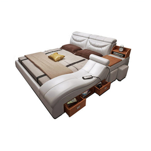 เตียงนอนออลอินวันพร้อมระบบนวด หนังสีขาว ลำโพงไร้สาย ขนาดควีนไซส์และคิงไซส์ ชุดเฟอร์นิเจอร์ห้องนอน ขายดี - Product Image 2