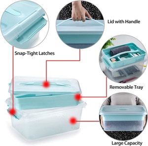 Boîte de rangement pour loisirs créatifs avec plateau amovible, organisateur en plastique transparent 20QT avec couvercles pour fournitures d'artisanat, livres, outils, puzzles - Product Image 2