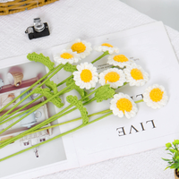 Harga terbaik bunga rajutan batang pernikahan bunga aster rajutan tangan bunga gerbera dengan daun