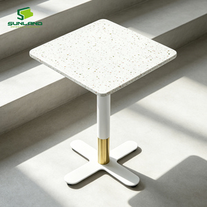 Piano Tavolo Curvo Quadrato in Terrazzo Contemporaneo per Interni, Senza Bordo, con Base in Compensato, per Ristoranti, Caffè e Hotel - Product Image 2